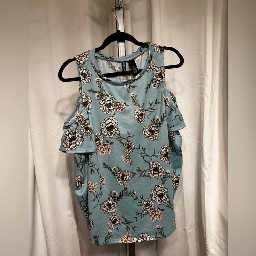 Beautiful Blue Floral “Kristin Nichole” Cold Shoulder Sweater
